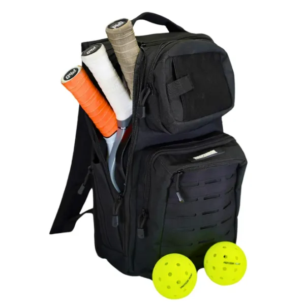 Mochila Pickleball CourtCommander: bolsa de pickleball pequeña y eficiente, con capacidad para 4 paletas, 6 pelotas y portavasos