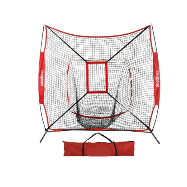 Red de práctica de béisbol y sóftbol de 7′ x 7′, red de entrenamiento de lanzamiento y bateo con zona de strike, marco de portería y bolsa de transporte