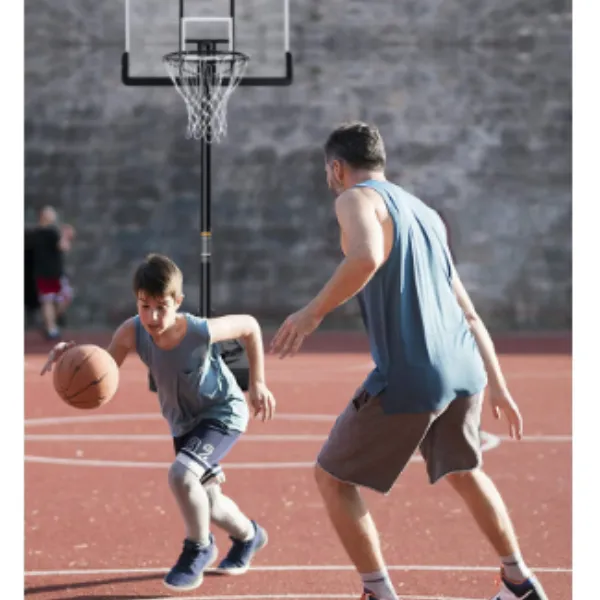Sistema de aro de baloncesto portátil con altura ajustable de 7 pies, 6 pulgadas y 10 pies con tablero trasero de PVC de 44 pulgadas para interior y exterior