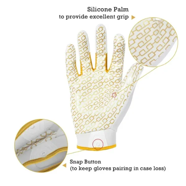 Guantes de fútbol para jóvenes, guantes adhesivos para receptores abiertos para niños y adultos, guantes de fútbol elásticos blancos y dorados, grandes (2)