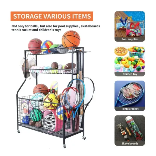 Organizador de equipos deportivos, estante para almacenar pelotas